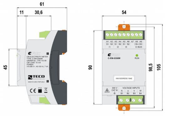 C-EM-0300M, 3f electricity meter
